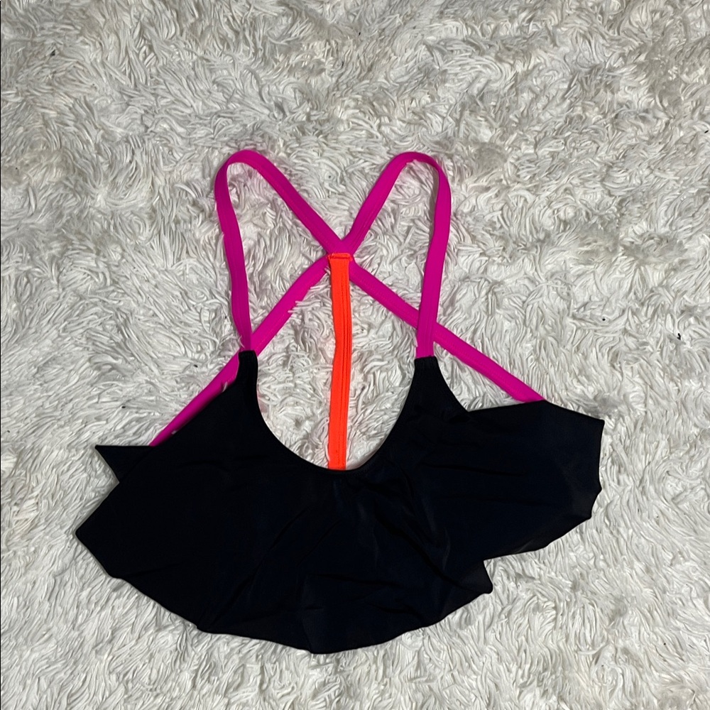 PINK Victoria's Secret Black Bikini Top with Pink and Orange Straps